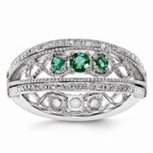 Sterling Silver Created Emerald & Created Wh Sapphire Flip Ring