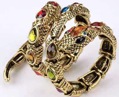 Stretch snake bracelet armlet upper arm cuff for women punk rock crystal bangle jewelry antique gold & silver plated