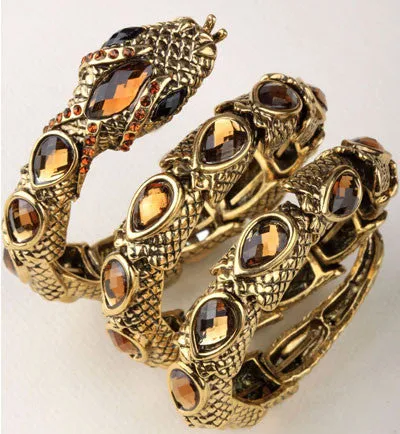 Stretch snake bracelet armlet upper arm cuff for women punk rock crystal bangle jewelry antique gold & silver plated