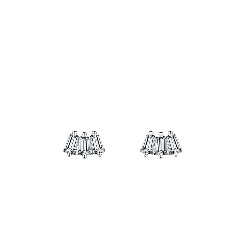 Stylish Sterling Silver Geometric Square Earrings with Simulated Diamonds