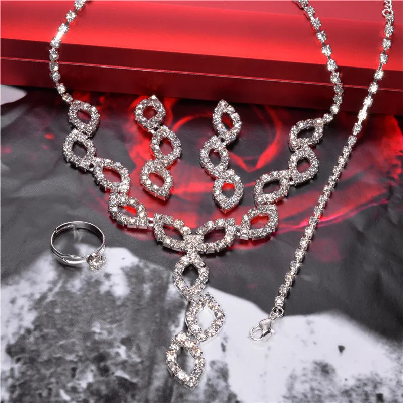 Swaying Pendant Necklace 18K Silver Plated Austrian Crystal Bridal/Wedding Jewelry Sets For Women