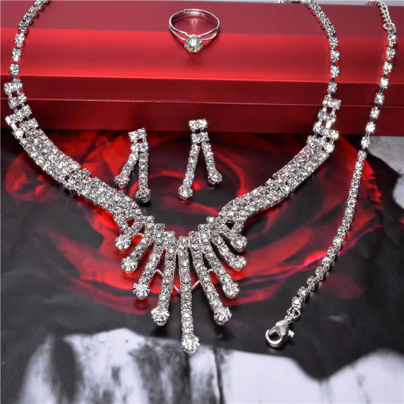 Swaying Pendant Necklace 18K Silver Plated Austrian Crystal Bridal/Wedding Jewelry Sets For Women