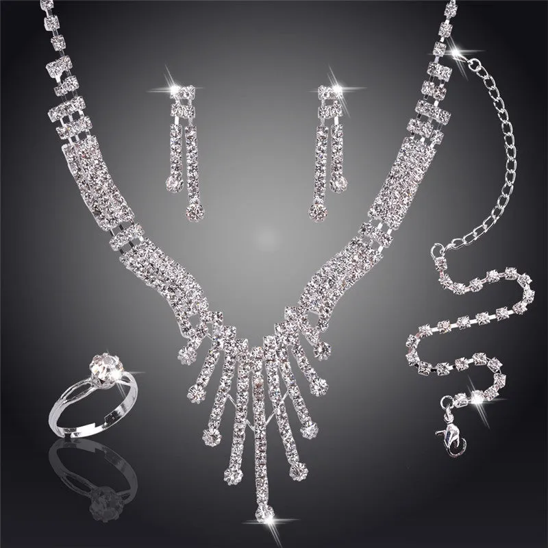 Swaying Pendant Necklace 18K Silver Plated Austrian Crystal Bridal/Wedding Jewelry Sets For Women