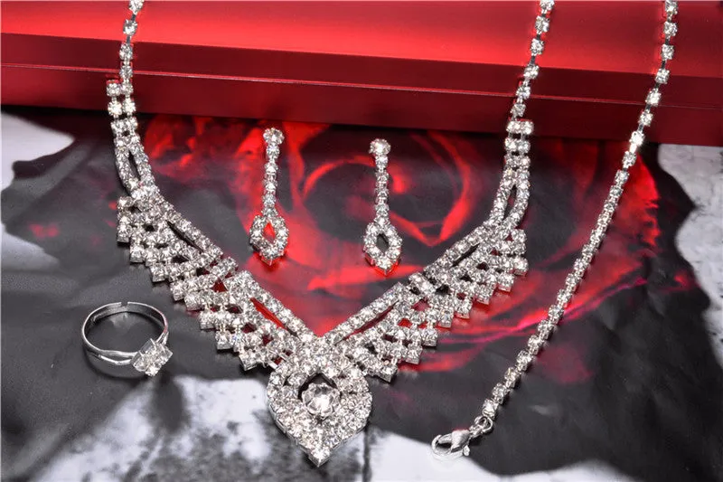 Swaying Pendant Necklace 18K Silver Plated Austrian Crystal Bridal/Wedding Jewelry Sets For Women