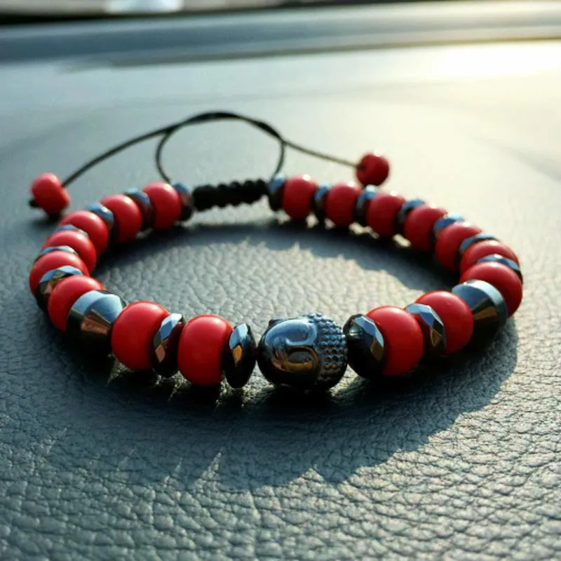 Taiwan Cinnabar Stone Beaded Buddha Bracelet