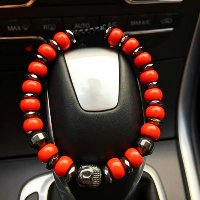 Taiwan Cinnabar Stone Beaded Buddha Bracelet