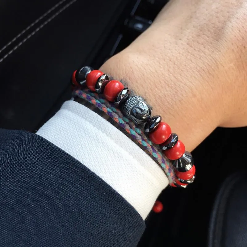 Taiwan Cinnabar Stone Beaded Buddha Bracelet