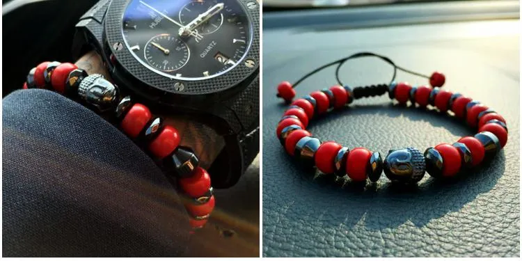 Taiwan Cinnabar Stone Beaded Buddha Bracelet