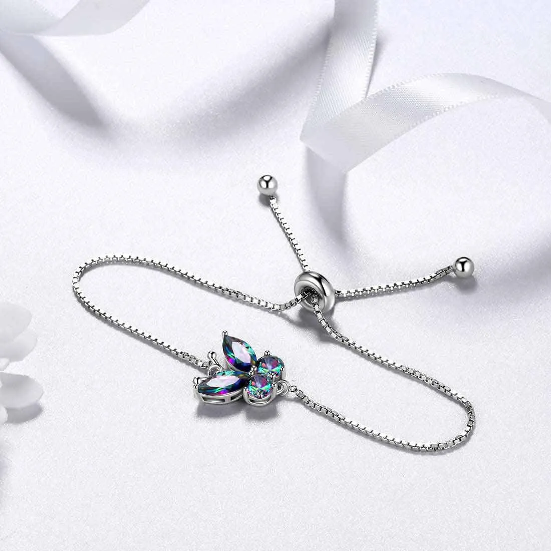 Tokyo Mart Butterfly Rainbow Mystic Topaz Bracelet Women Girls Jewelry Gift Sterling Silver