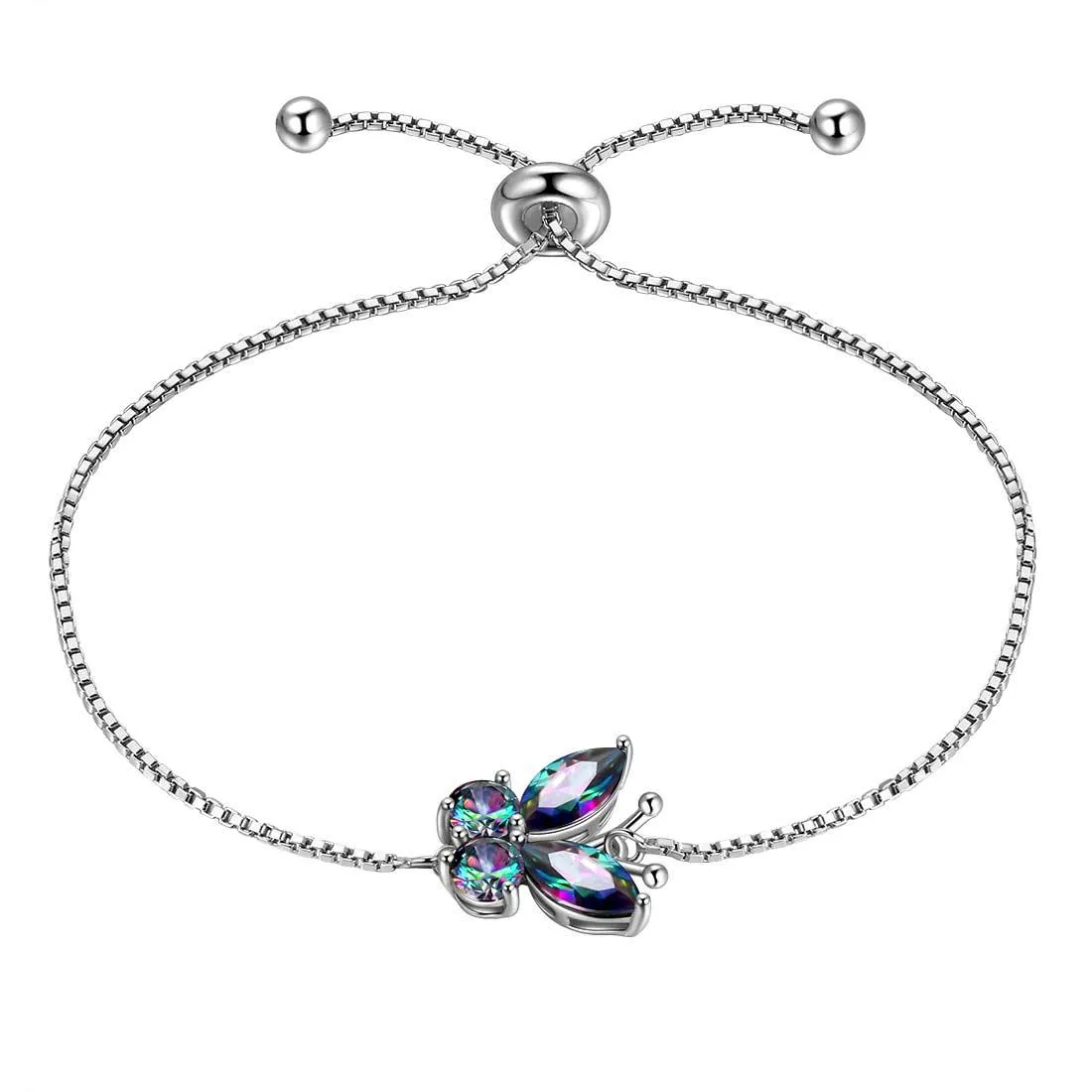 Tokyo Mart Butterfly Rainbow Mystic Topaz Bracelet Women Girls Jewelry Gift Sterling Silver