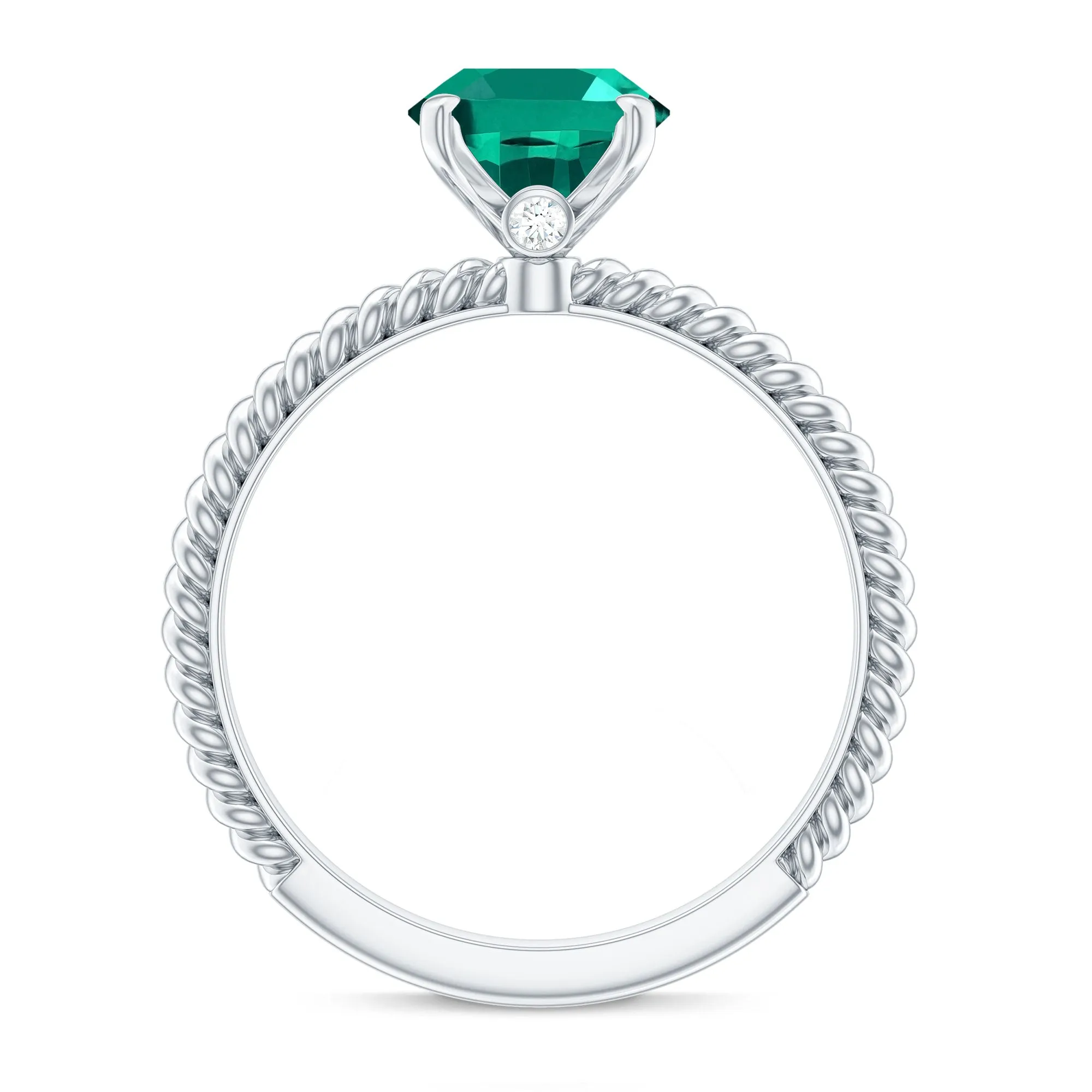 Twisted Rope Created Emerald Solitaire Ring with Surprise Diamond