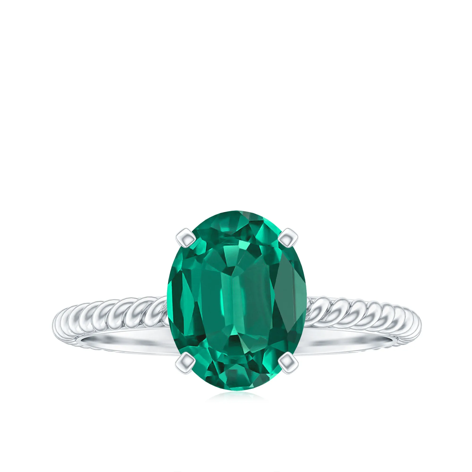 Twisted Rope Created Emerald Solitaire Ring with Surprise Diamond