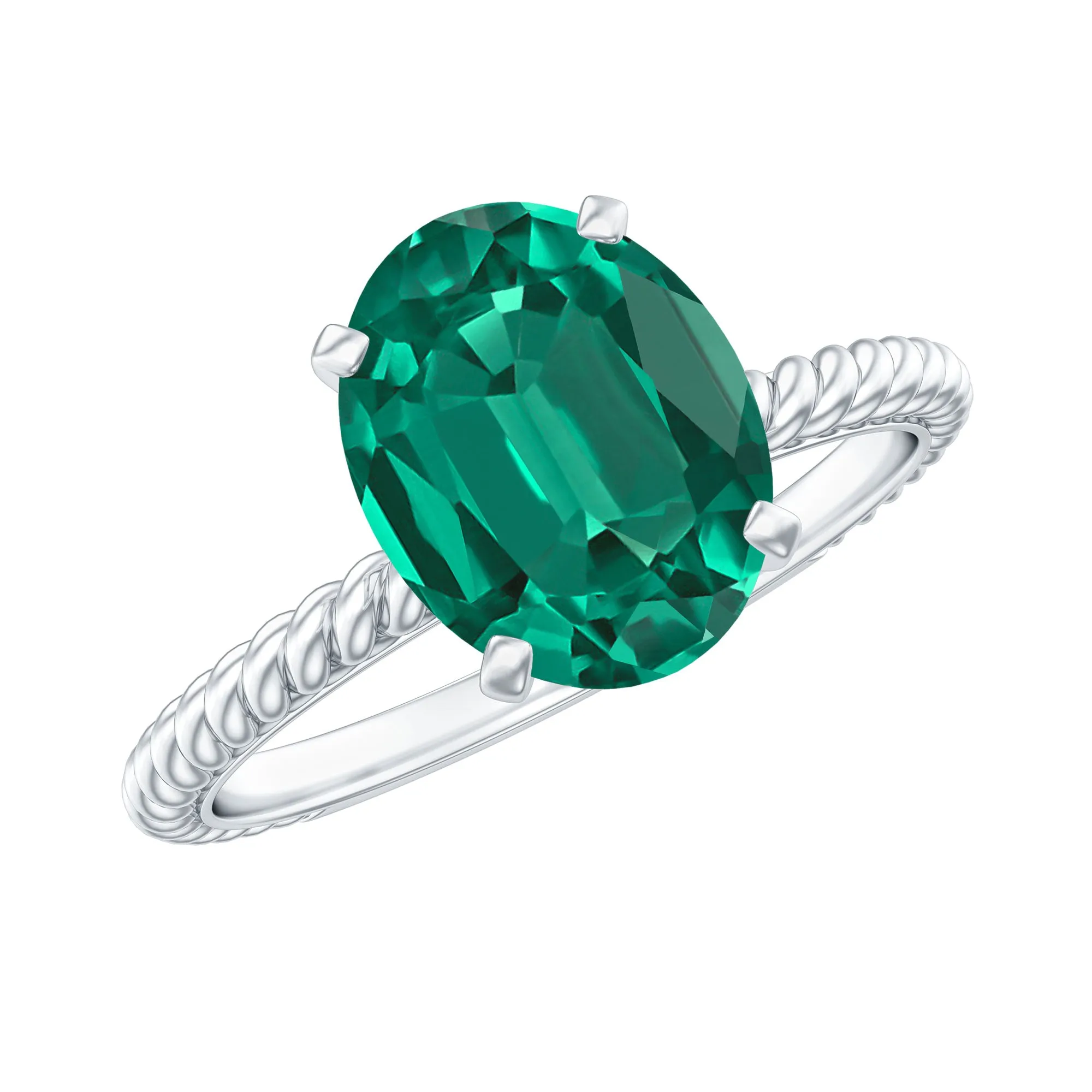 Twisted Rope Created Emerald Solitaire Ring with Surprise Diamond