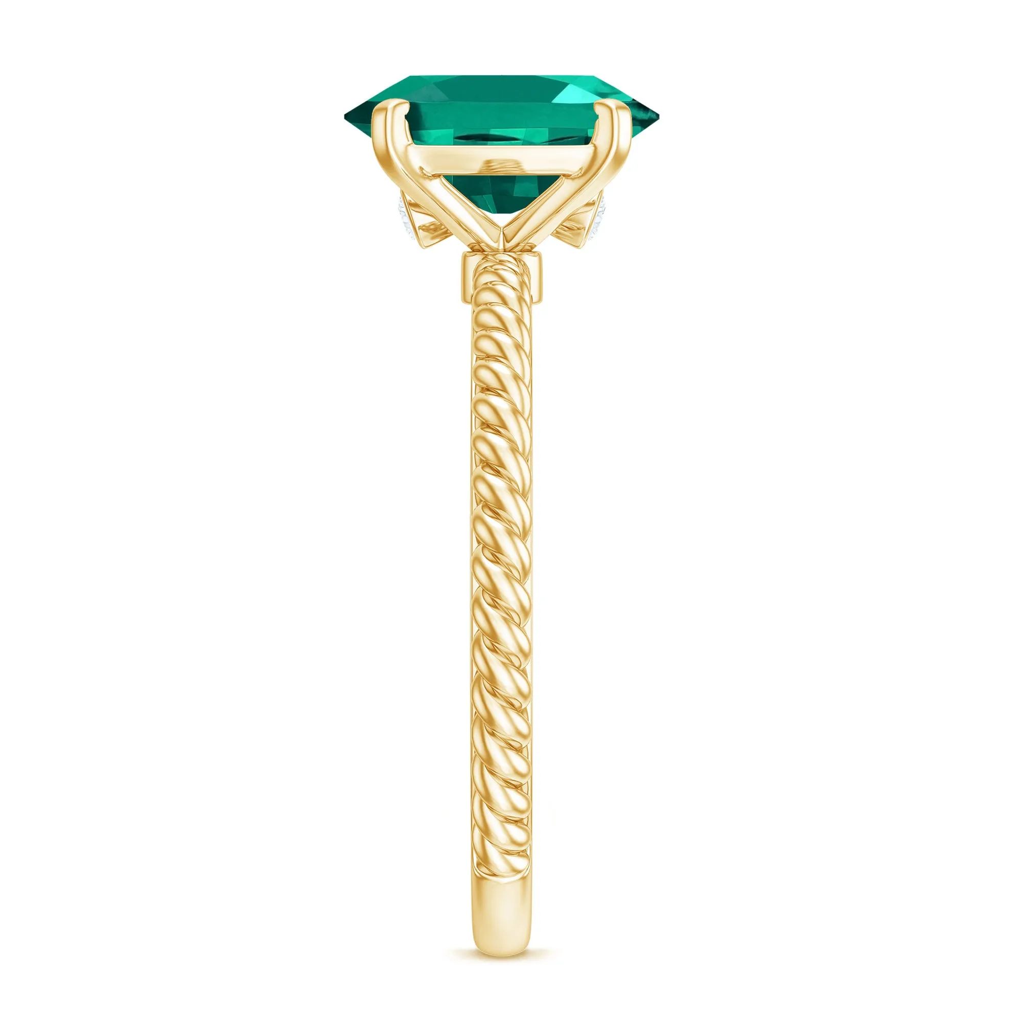 Twisted Rope Created Emerald Solitaire Ring with Surprise Diamond