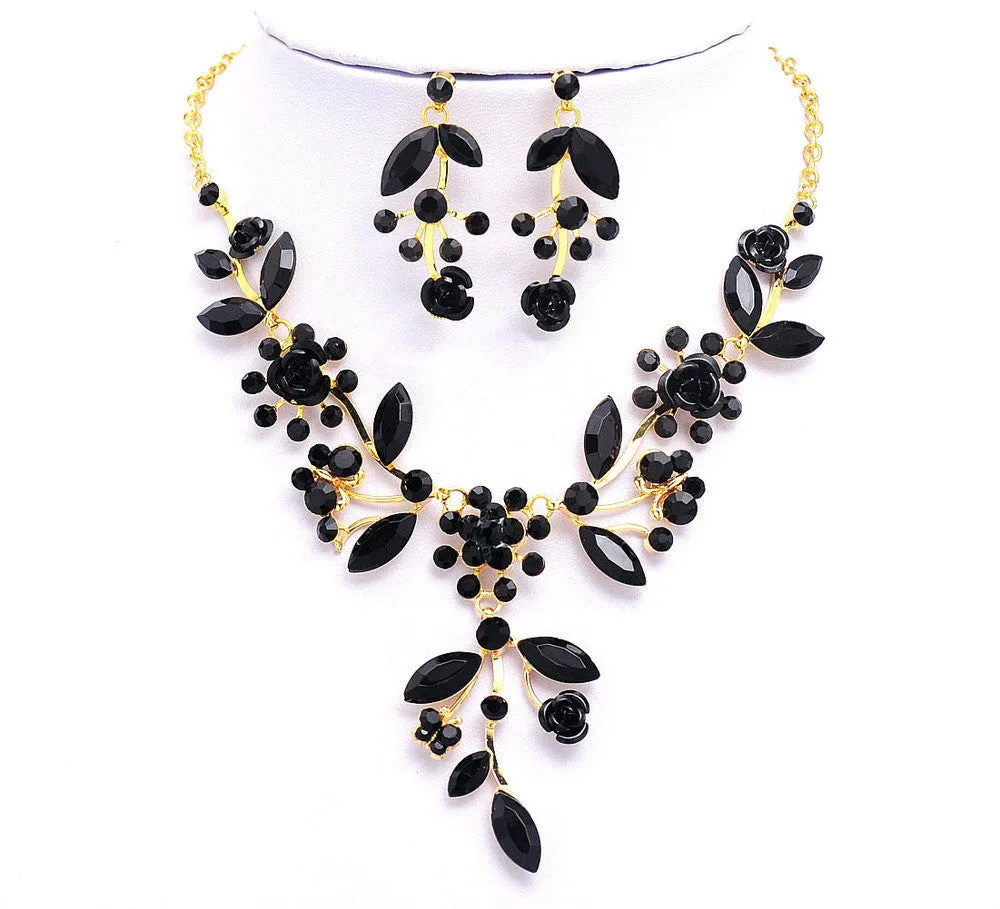 Unique design Women / girl 18k Gold Plated Jewelry Sets Crystal flowers shape Chain pendant Necklace Earrings Jewelry Sets