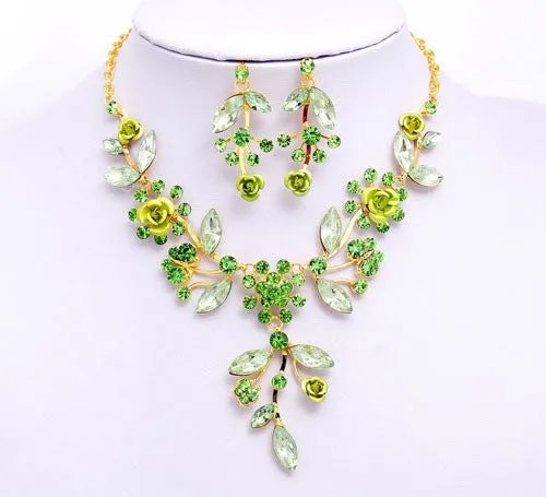 Unique design Women / girl 18k Gold Plated Jewelry Sets Crystal flowers shape Chain pendant Necklace Earrings Jewelry Sets