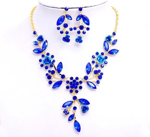 Unique design Women / girl 18k Gold Plated Jewelry Sets Crystal flowers shape Chain pendant Necklace Earrings Jewelry Sets