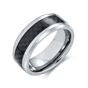 Unisex Tungsten Wedding Band Ring with Simulated Blue Opal Inlay for Couples