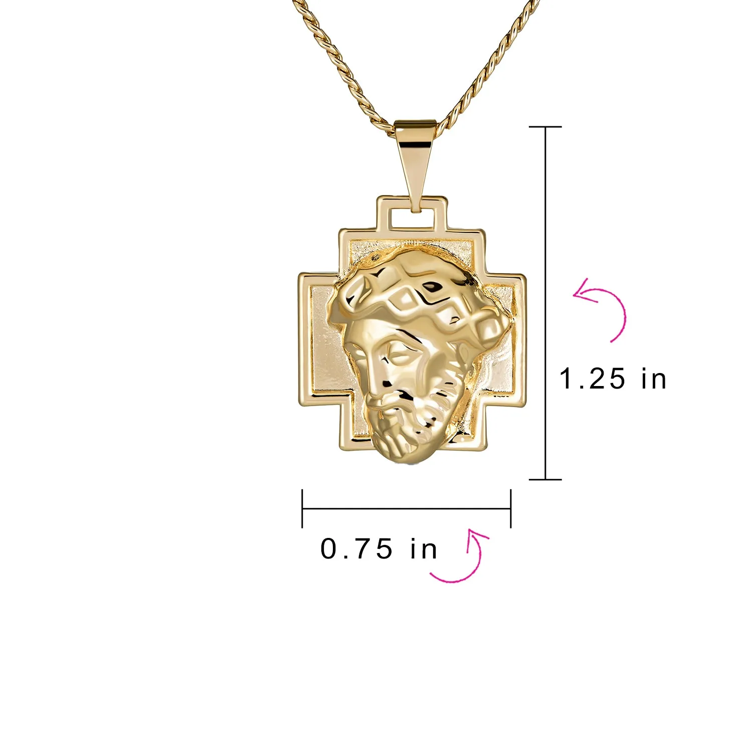 Unisex Yellow Gold Plated Pendant Necklace with Jesus Christ Cross Medallion