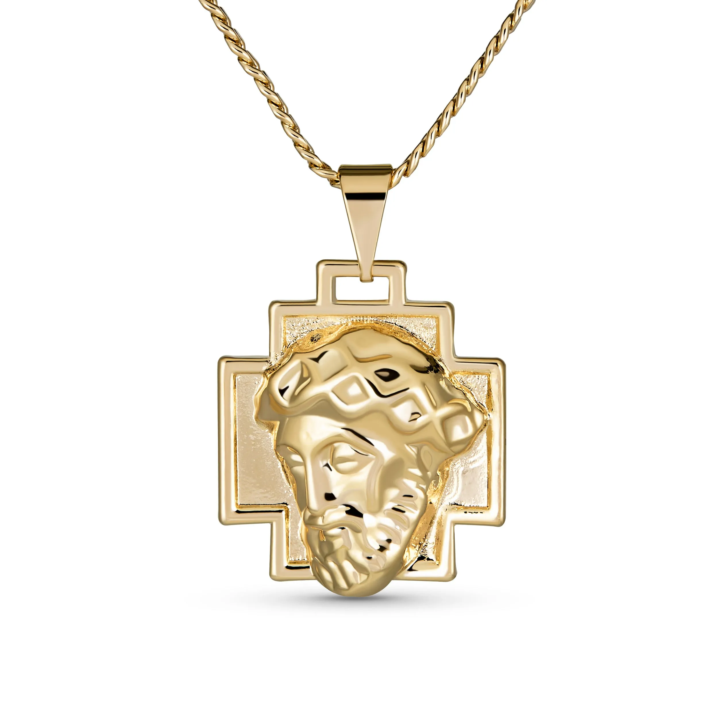 Unisex Yellow Gold Plated Pendant Necklace with Jesus Christ Cross Medallion