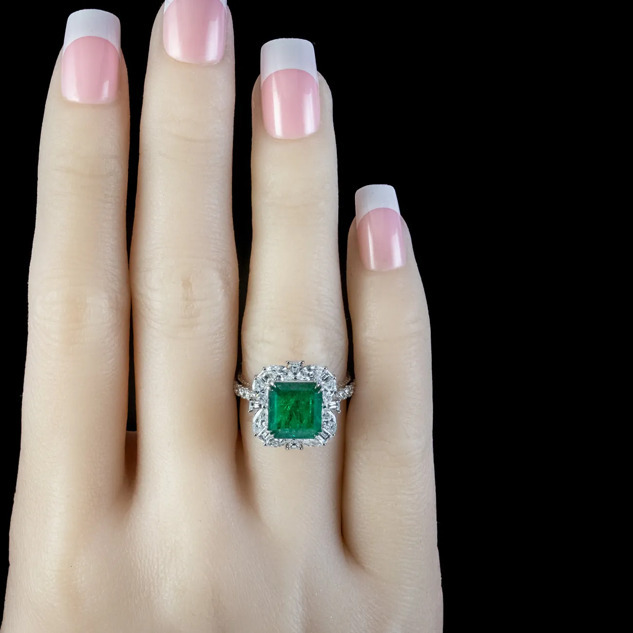 Vintage Emerald Diamond Cluster Ring 3.11ct Natural Brazilian Emerald With Cert