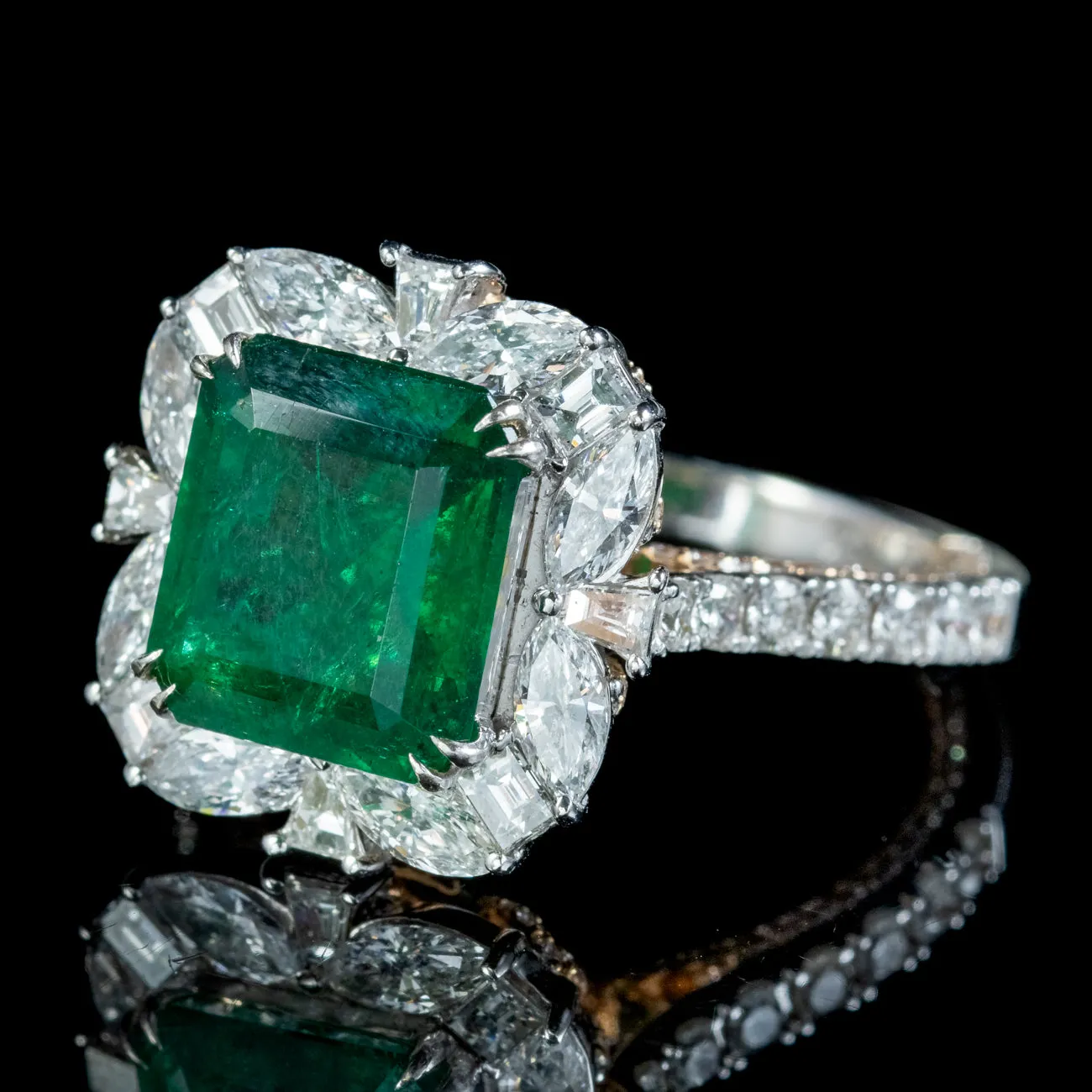 Vintage Emerald Diamond Cluster Ring 3.11ct Natural Brazilian Emerald With Cert