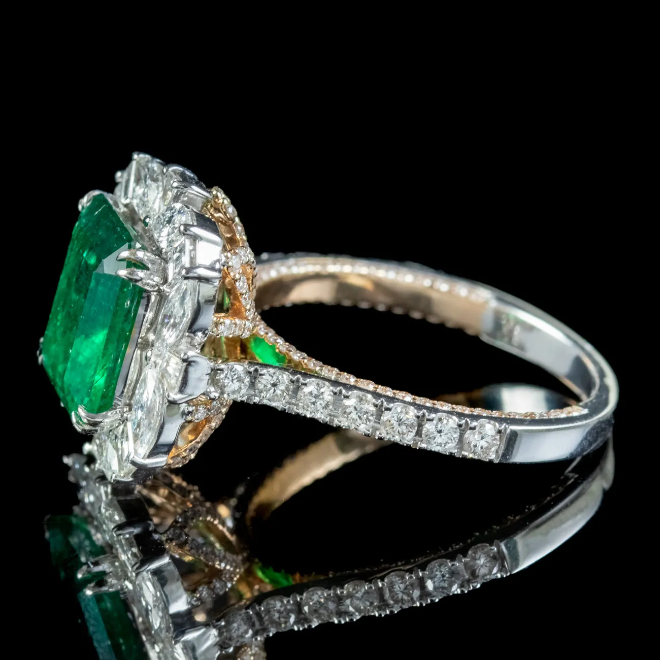 Vintage Emerald Diamond Cluster Ring 3.11ct Natural Brazilian Emerald With Cert