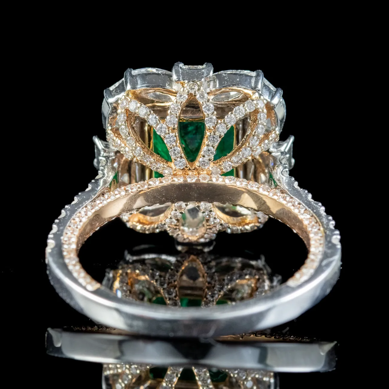 Vintage Emerald Diamond Cluster Ring 3.11ct Natural Brazilian Emerald With Cert