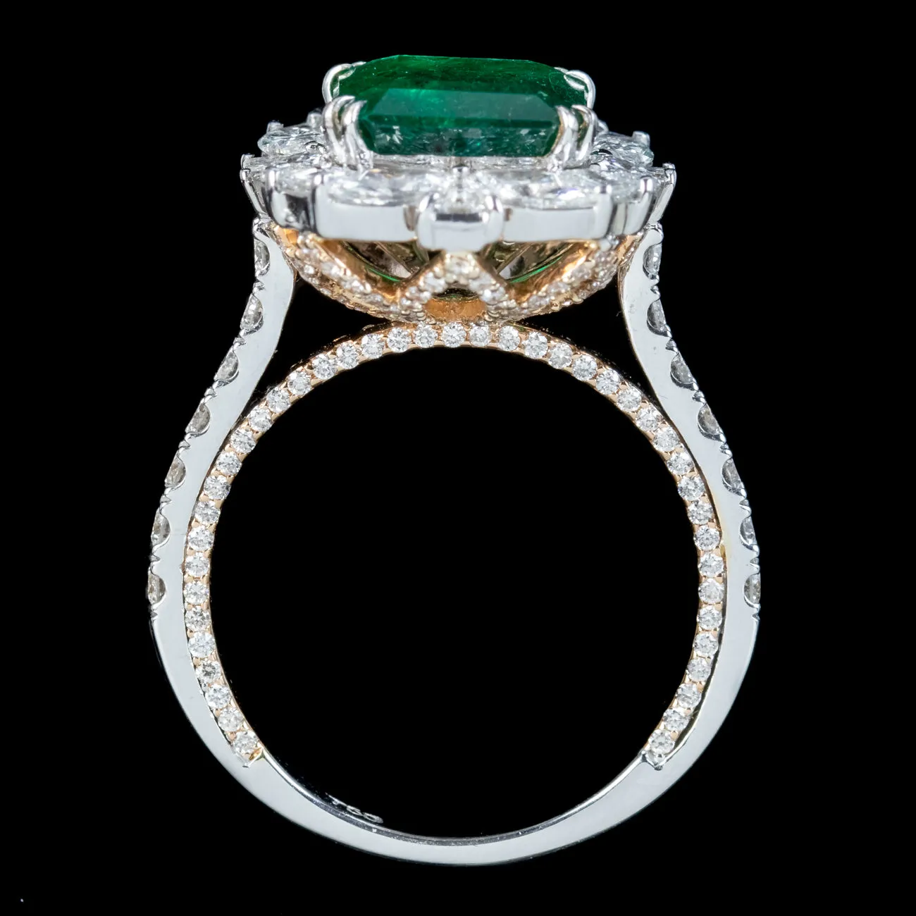 Vintage Emerald Diamond Cluster Ring 3.11ct Natural Brazilian Emerald With Cert