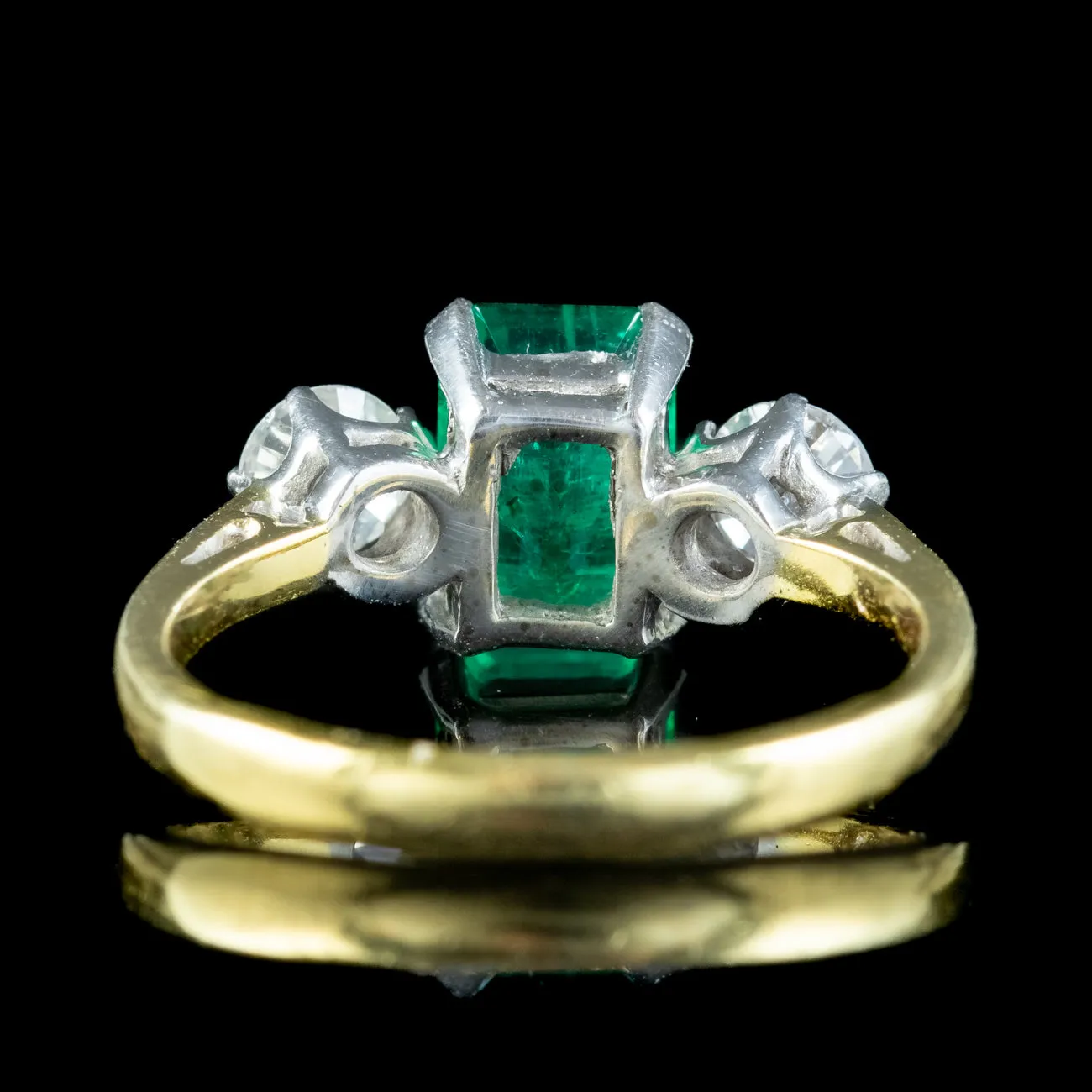 Vintage Emerald Diamond Trilogy Ring 1.5ct Emerald