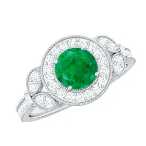 Vintage Inspired Emerald Diamond Engagement Ring