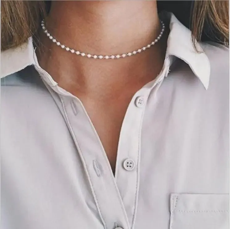 Vintage Style Simple 6MM Pearl Chain Choker Necklace For Women Wedding Love Shell Pendant Necklace Fashion Jewelry Wholesale