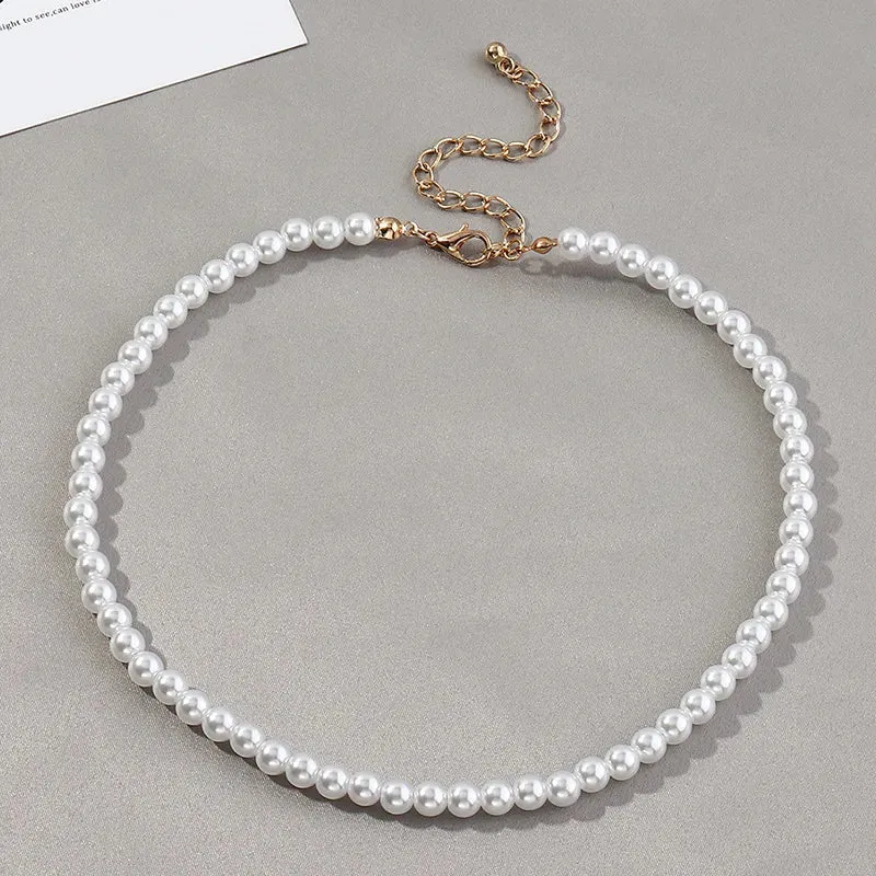 Vintage Style Simple 6MM Pearl Chain Choker Necklace For Women Wedding Love Shell Pendant Necklace Fashion Jewelry Wholesale