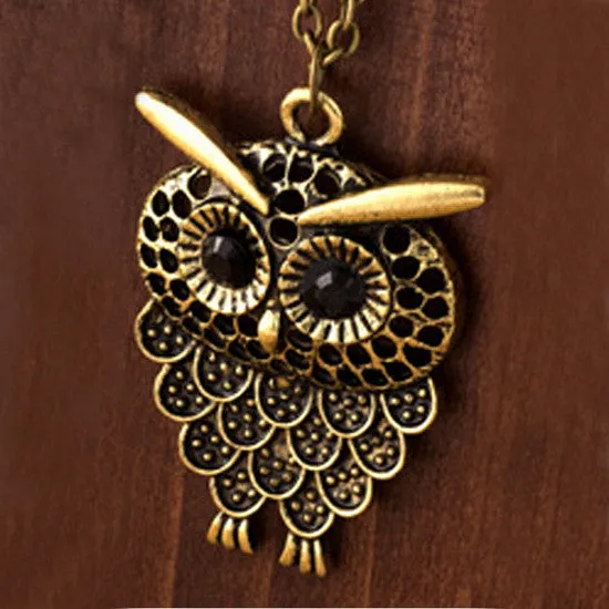 Vintage Women Owl Pendant Necklace Long Sweater Chain Jewelry Golden Antique Silver Bronze Charm fashion necklaces