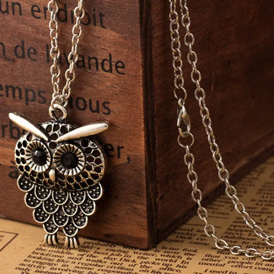 Vintage Women Owl Pendant Necklace Long Sweater Chain Jewelry Golden Antique Silver Bronze Charm fashion necklaces