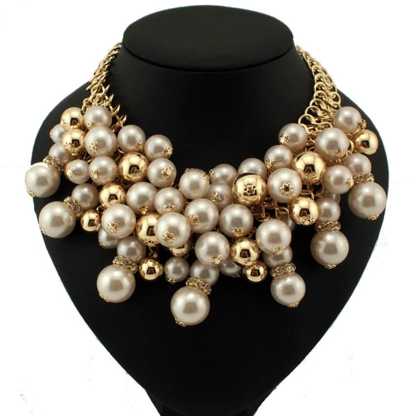 Women imitation Pearl Jewelry Fashion Collar Chokers Gold Chain Women's Beads Rhinestone Statement Necklace