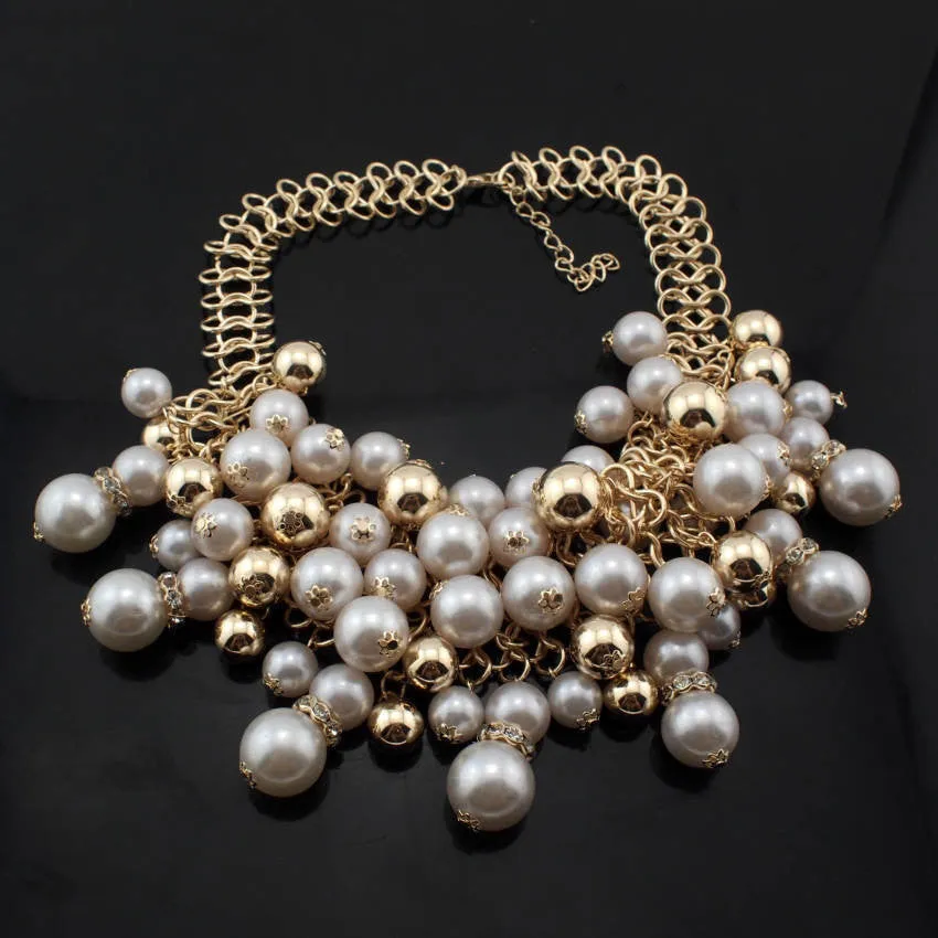 Women imitation Pearl Jewelry Fashion Collar Chokers Gold Chain Women's Beads Rhinestone Statement Necklace