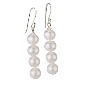 Women's White Pearl Earrings Dangle Drop style with silver Hook