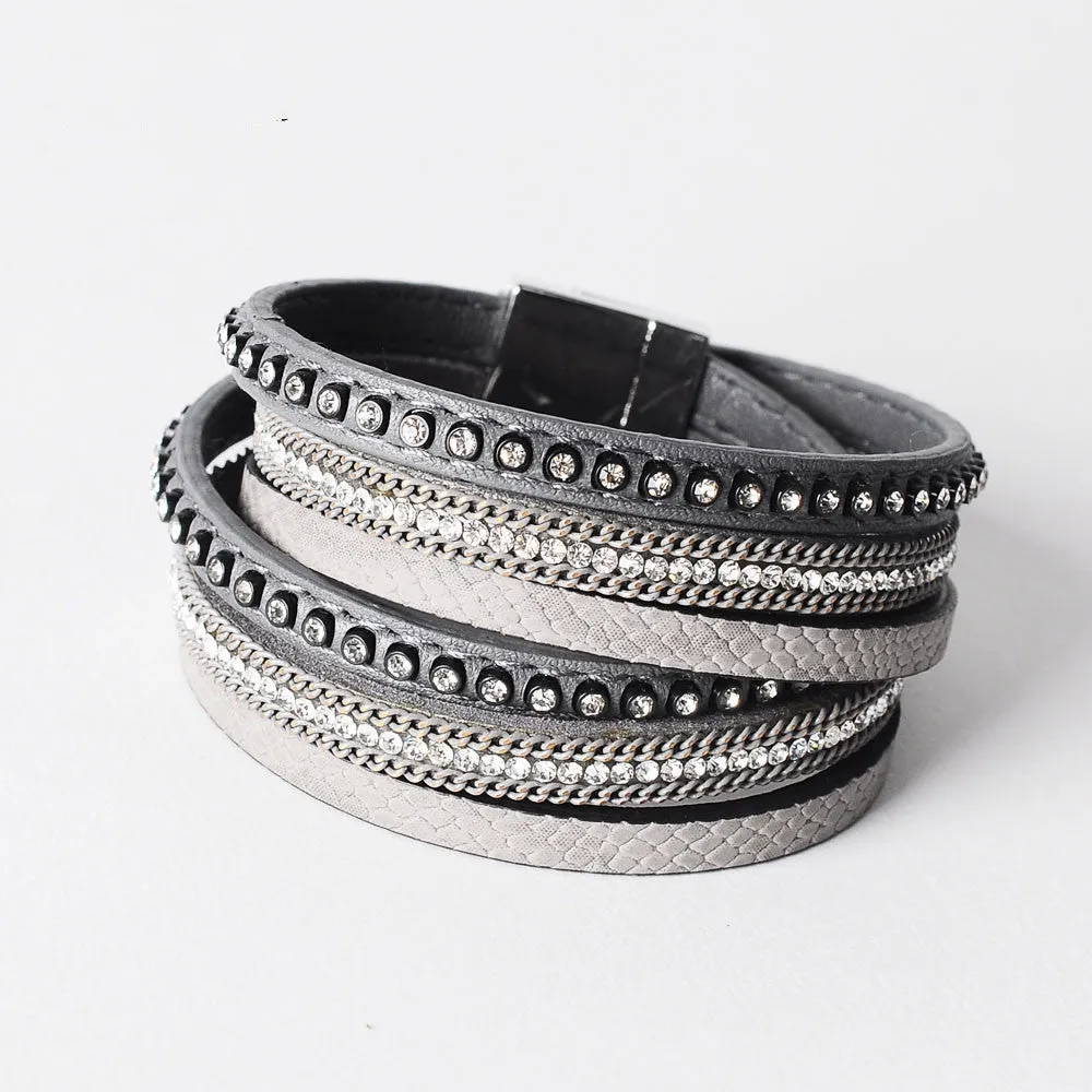 Wrap leather bangle charm winter leather bracelet women jewelry